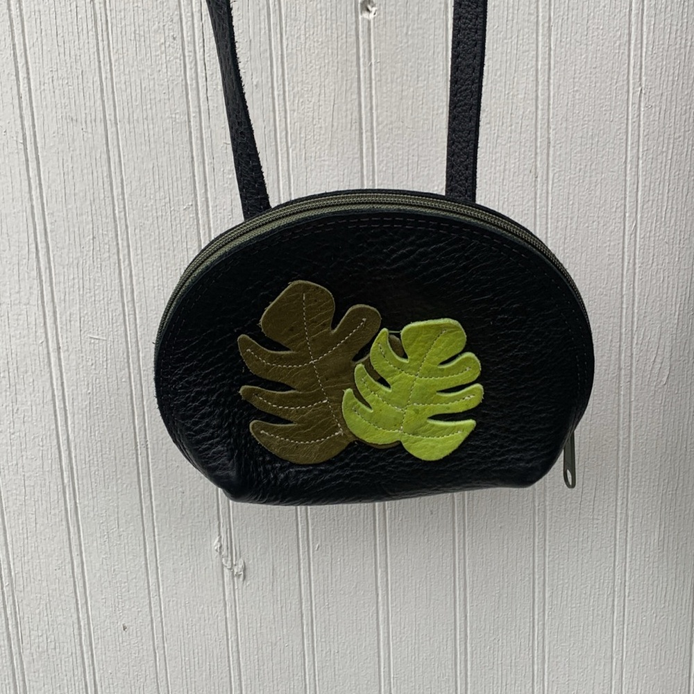 Leather black crossbody leaf embroidered VICKI JEAN